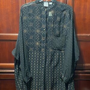 Jacque&KoKo vintage Black and Gold sheer Patterned Button-Up plus size 18 shirt